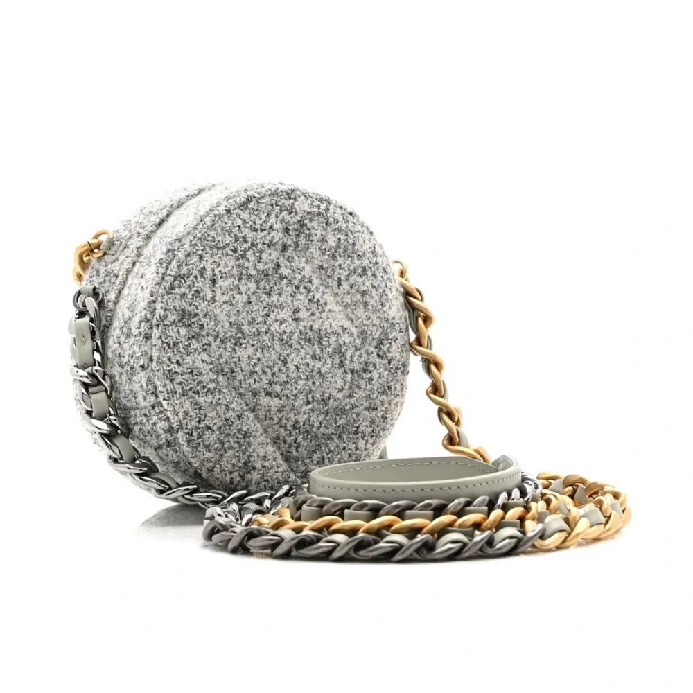 Chanel 19 Gray Tweed & Wool Round Shoulder Bag NWOT Full Inclusion